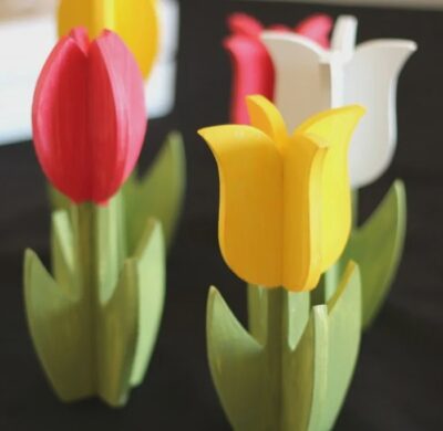Wooden Tulips Spring Centerpiece Decor