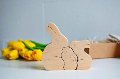 Wooden Bunny Puzzle Bunny Family Easter Kids Gift Toys