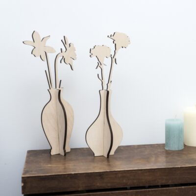 Wooden Vase With Flowers Home Decoration