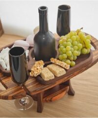Wooden Wine Table And Glass Holder