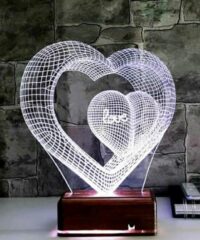 Two Hearts 3d Optical Illusion Lamp Led Night Light