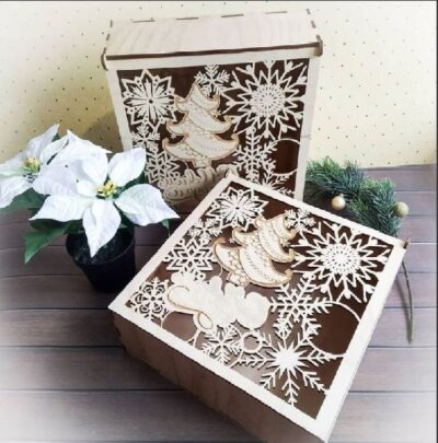 Wooden Christmas Eve Box Decorative Holiday Gift Box