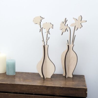 Wooden Vase With Flowers Home Decoration
