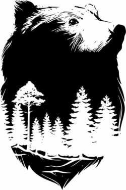 Bear with pine forest