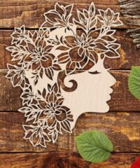 Engrave Girl Head With Floral Hair