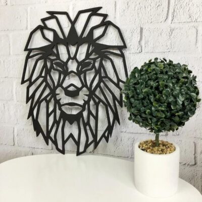 Wall Decor Wood Panel Geometric Lion Head