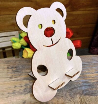 Wooden Teddy Bear Phone Holder