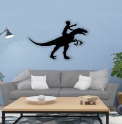 Boy with dinosaur wall decor