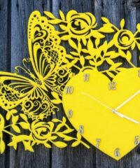 Decor Wall Clock With Butterfly Heart And Flowers