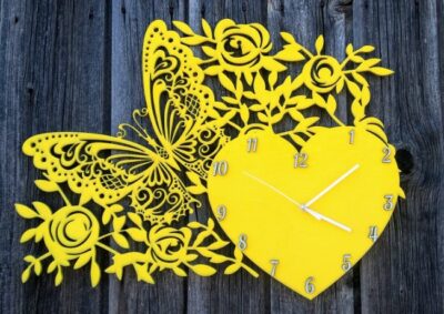Decor Wall Clock With Butterfly Heart And Flowers