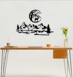 Deer with mountain wall decor