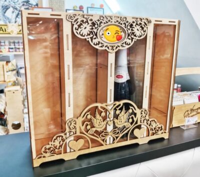 Two Bottle And Two Glass Wood Wine Box