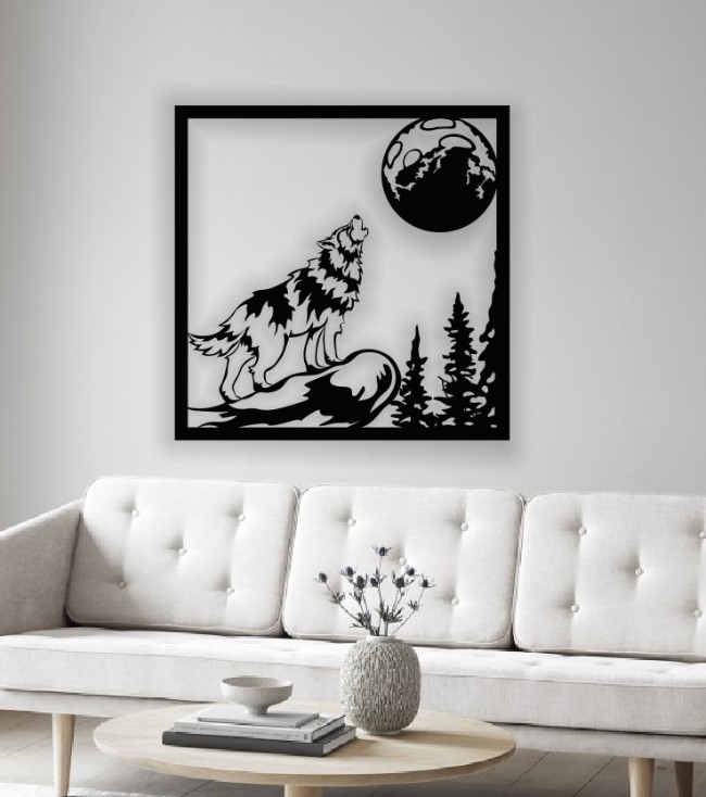Wolf with moon panel