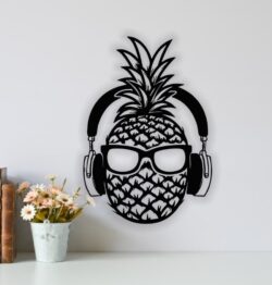 Pineapple wearing headphone wall decor