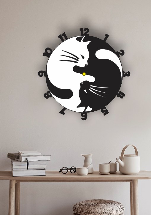Yin Yang Cats Wall Clock