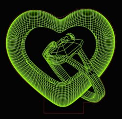 3D illusion led lamp heart and ring