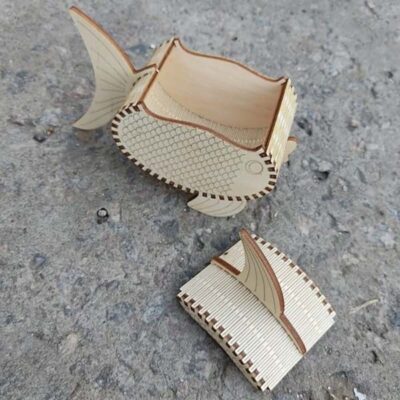 Wooden puzzle gift box fish shape